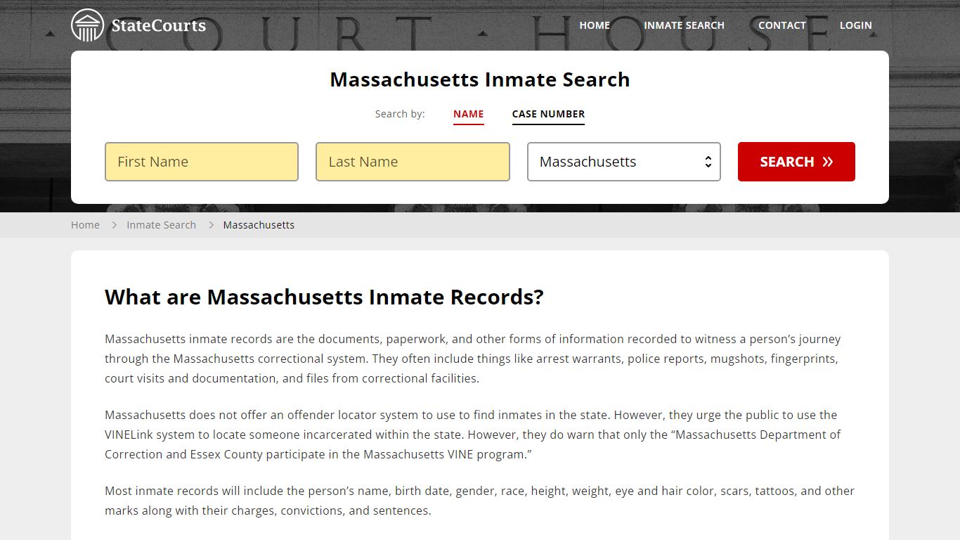 Massachusetts Inmate Search, Prison and Jail Information - StateCourts