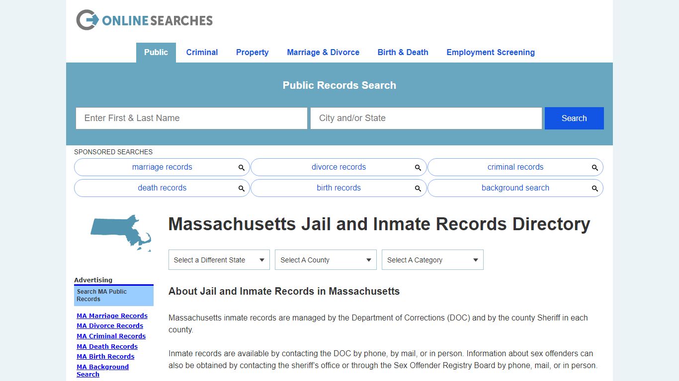 Massachusetts Jail and Inmate Records Search Directory - OnlineSearches.com